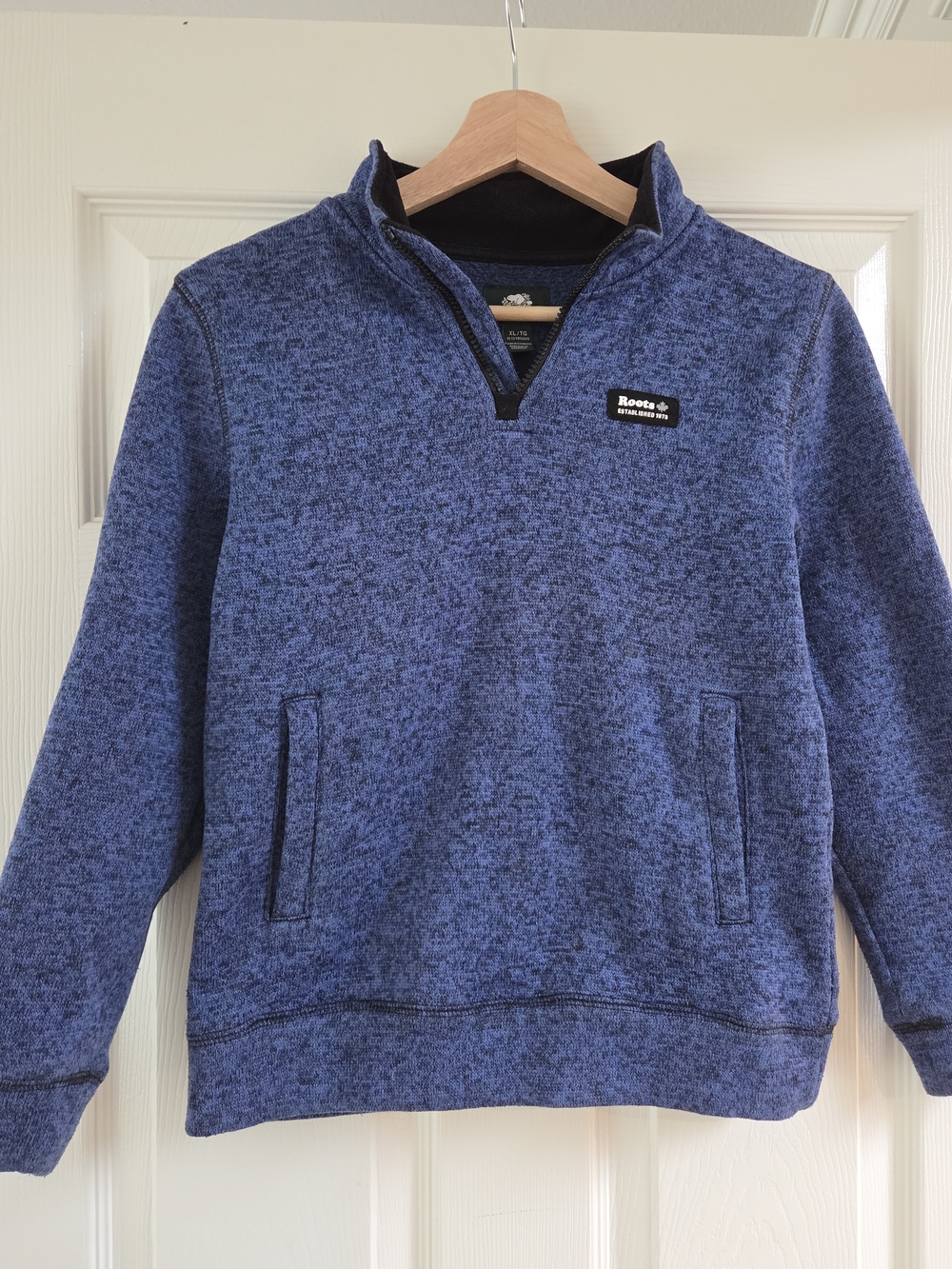Roots Kids Blue Sweater Fleece Quarter-Zip Pullover – XL 11–12 🇨🇦
